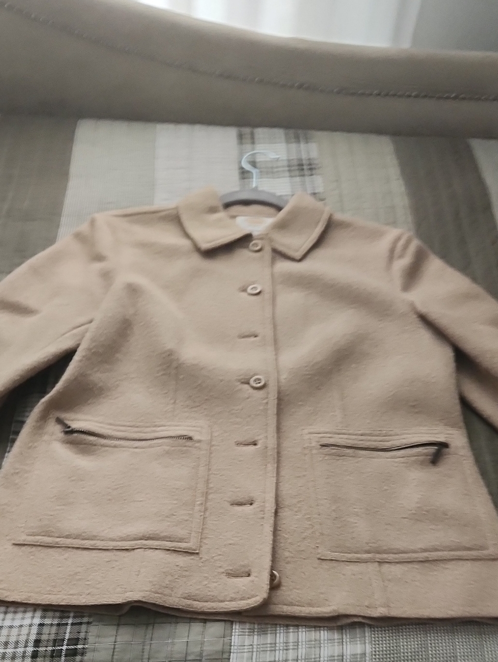 Talbots Beige Wool-Blend Button Front Pea Coat